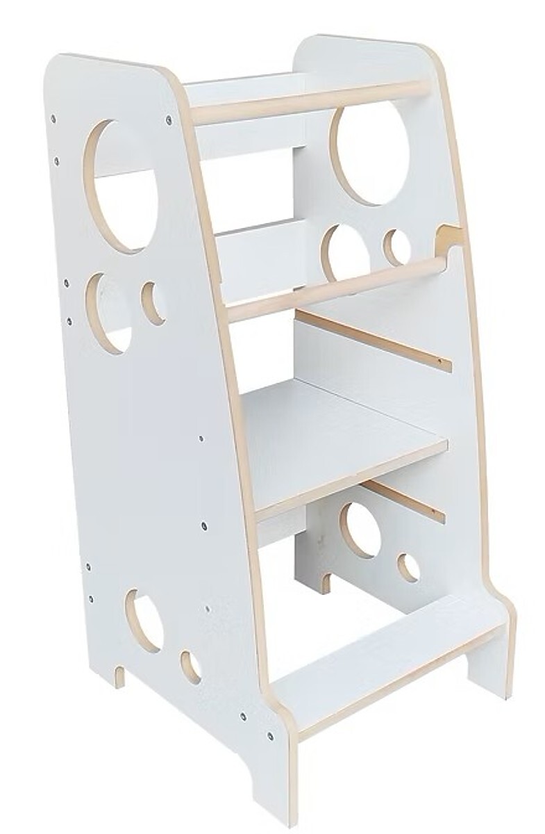 Ourbaby® Montessori učící věž Wooden kitchen helper - white bílá