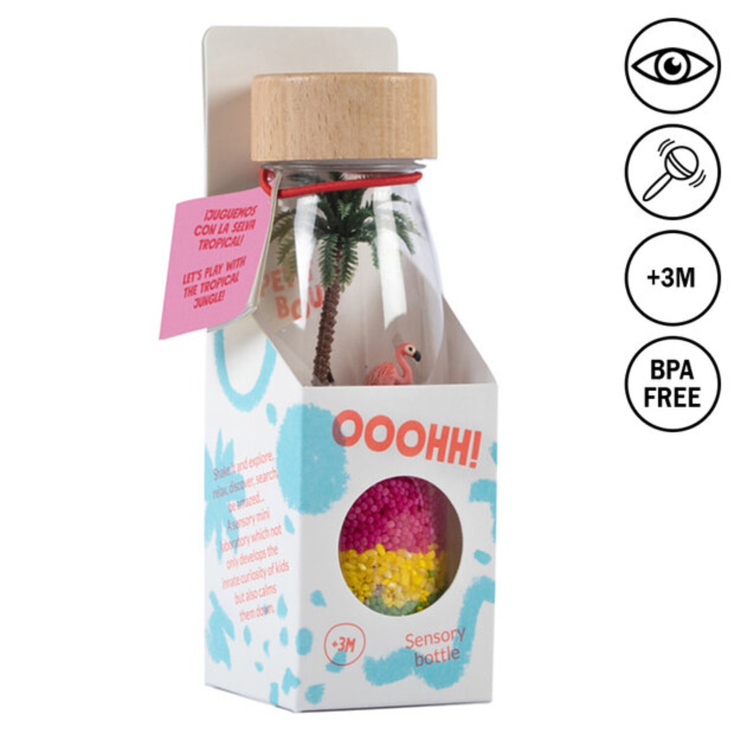 Petit Boum Senzorická pozorovací lahev PLAMEŇÁK (Flamingo) 250 ml