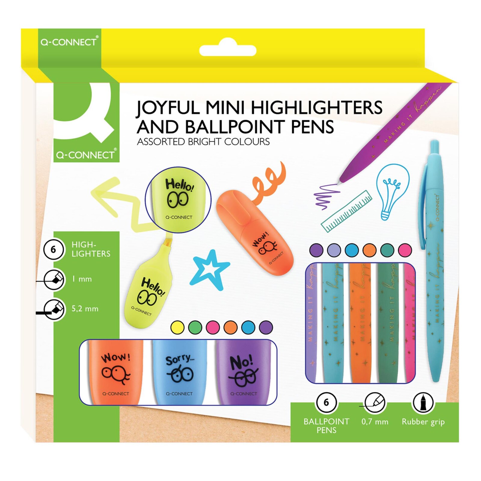 Sada zvýrazňovačů a kuličkových per Q-Connect - 12 ks, mix barev