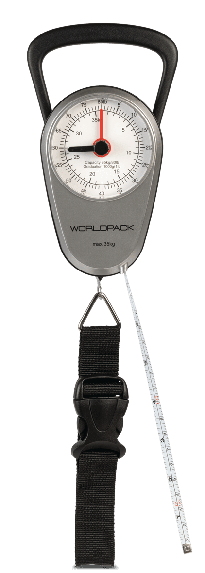 Závěsná manuální váha a metr na zavazadla Worldpack - stříbrno-černá