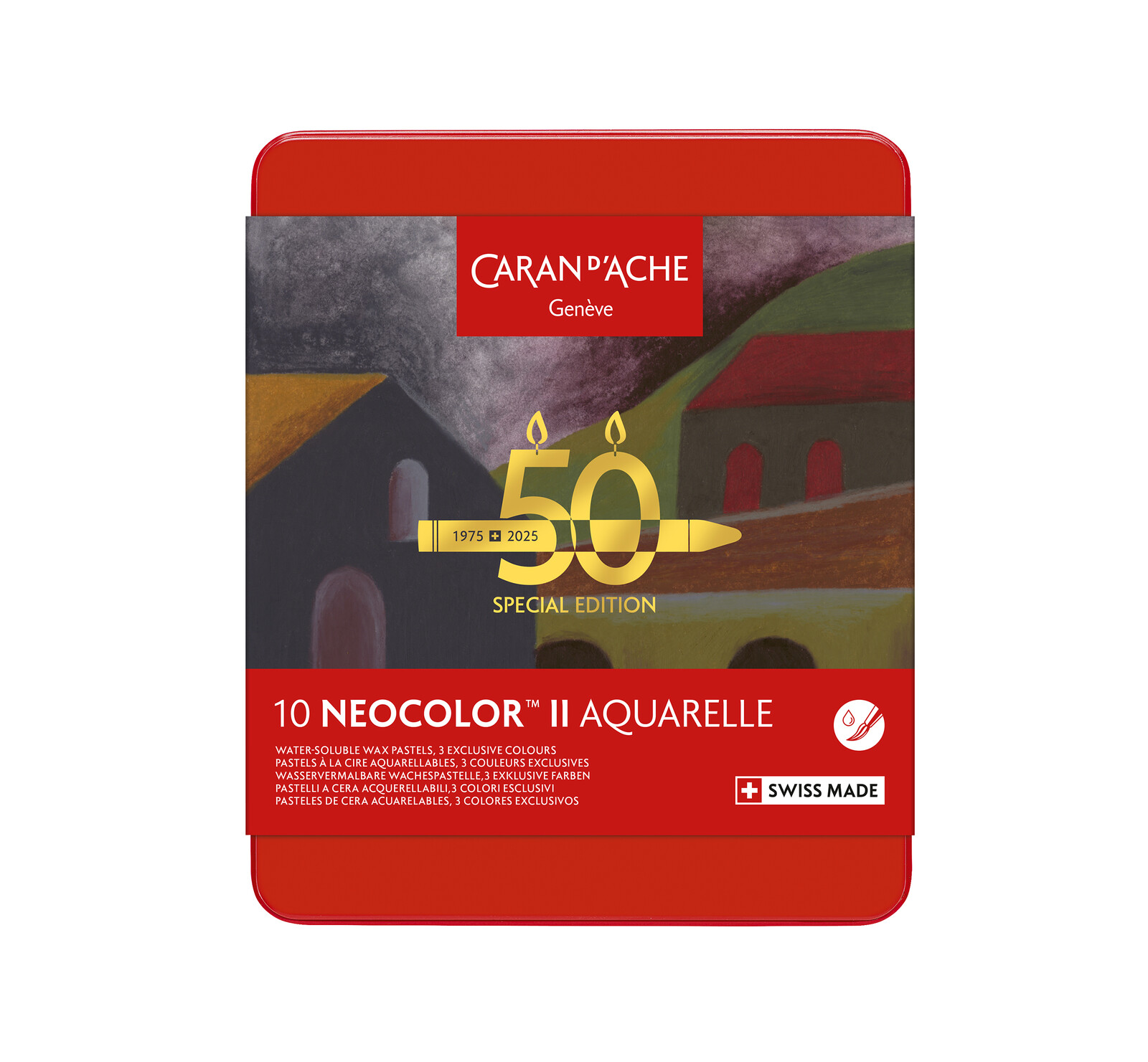 Caran d'Ache Caran d'Ache, 7500.919, Neocolor II, akvarelové pastely, limitovaná edice 50-years, Dark, 10 ks