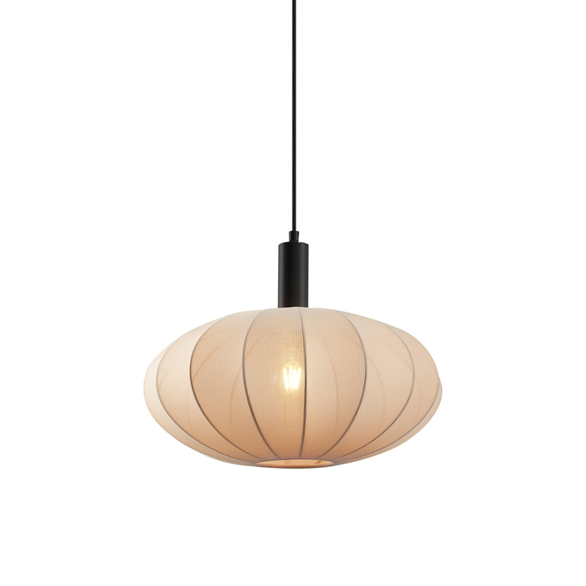 Závěsné svítidlo Japandi černé s hnědým látkovým stínidlem - Bida