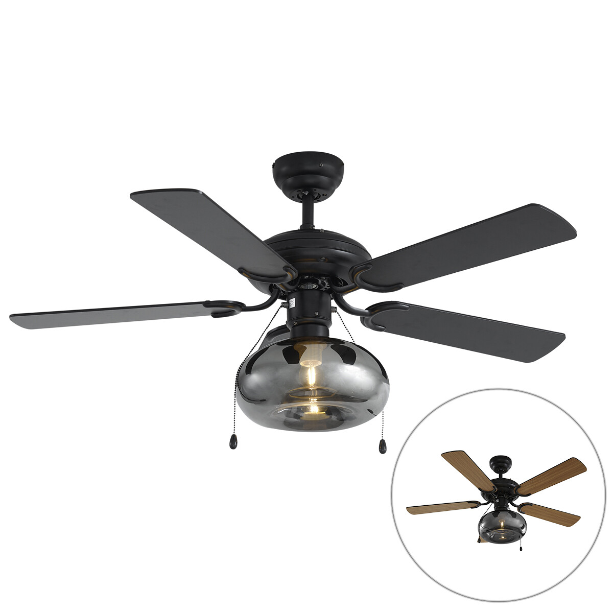 Stropní ventilátor černý 107,5 cm s tahovým spínačem - Mistral Busa