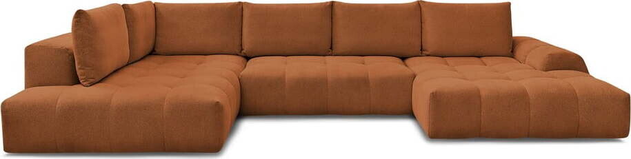 Žinylková rozkládací/s úložným prostorem rohová pohovka v terakotové barvě (levý roh/do