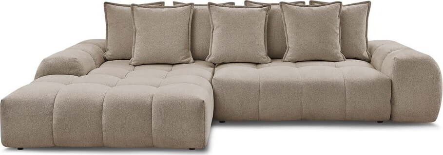 Taupe žinylková rozkládací/s úložným prostorem rohová pohovka (levý roh/s lenoškou) Everest – Bobochic Paris