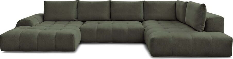 Zelená žinylková rozkládací/s úložným prostorem rohová pohovka (pravý roh/do