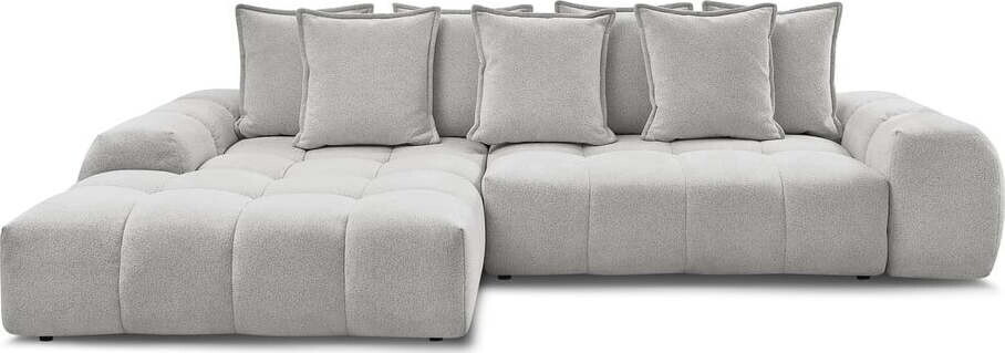 Světle šedá žinylková rozkládací/s úložným prostorem rohová pohovka (levý roh/s lenoškou) Everest – Bobochic Paris