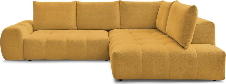 Žinylková rozkládací/s úložným prostorem rohová pohovka v hořčicové barvě (pravý roh/do L) Everest – Bobochic Paris