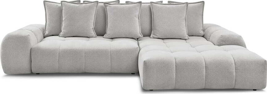 Světle šedá žinylková rozkládací/s úložným prostorem rohová pohovka (pravý roh/s lenoškou) Everest – Bobochic Paris