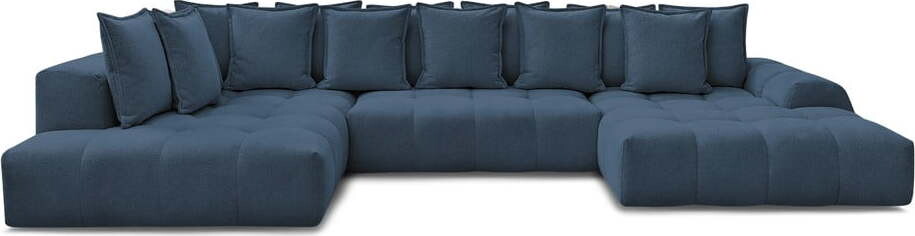 Tmavě modrá žinylková rozkládací/s úložným prostorem rohová pohovka (levý roh/do