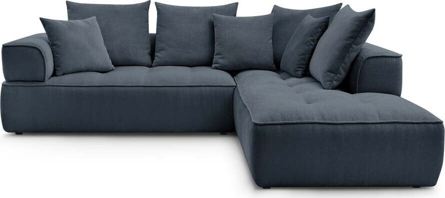Tmavě modrá žinylková rohová pohovka (pravý roh/do L) Whesley – Bobochic Paris