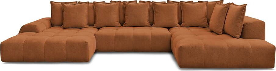 Žinylková rozkládací/s úložným prostorem rohová pohovka v terakotové barvě (pravý roh/do