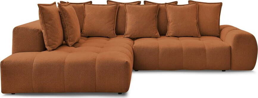 Žinylková rozkládací/s úložným prostorem rohová pohovka v terakotové barvě (levý roh/do L) Everest – Bobochic Paris