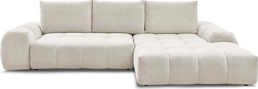 Bílá žinylková rozkládací/s úložným prostorem rohová pohovka (pravý roh/s lenoškou) Everest – Bobochic Paris