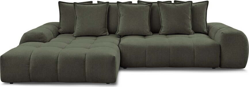 Zelená žinylková rozkládací/s úložným prostorem rohová pohovka (levý roh/s lenoškou) Everest – Bobochic Paris