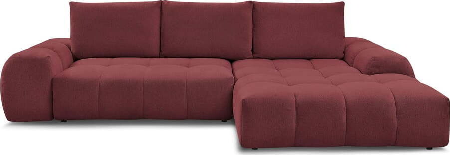 Vínová žinylková rozkládací/s úložným prostorem rohová pohovka (pravý roh/s lenoškou) Everest – Bobochic Paris