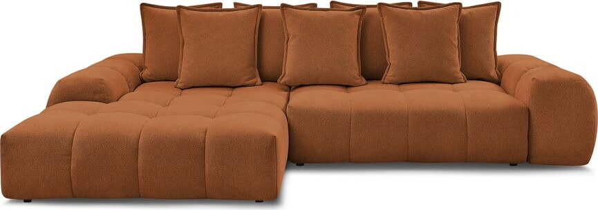 Žinylková rozkládací/s úložným prostorem rohová pohovka v terakotové barvě (levý roh/s lenoškou) Everest – Bobochic Paris