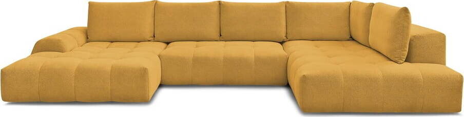 Žinylková rozkládací/s úložným prostorem rohová pohovka v hořčicové barvě (pravý roh/do