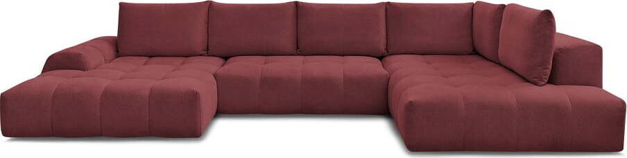 Vínová žinylková rozkládací/s úložným prostorem rohová pohovka (pravý roh/do