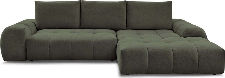 Zelená žinylková rozkládací/s úložným prostorem rohová pohovka (pravý roh/s lenoškou) Everest – Bobochic Paris