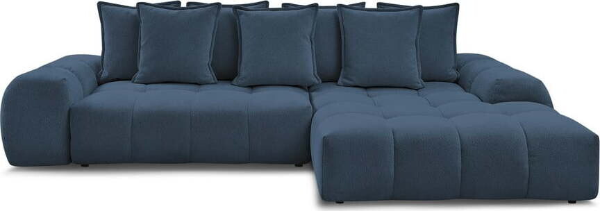 Tmavě modrá žinylková rozkládací/s úložným prostorem rohová pohovka (pravý roh/s lenoškou) Everest – Bobochic Paris