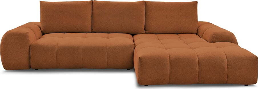 Žinylková rozkládací/s úložným prostorem rohová pohovka v terakotové barvě (pravý roh/s lenoškou) Everest – Bobochic Paris