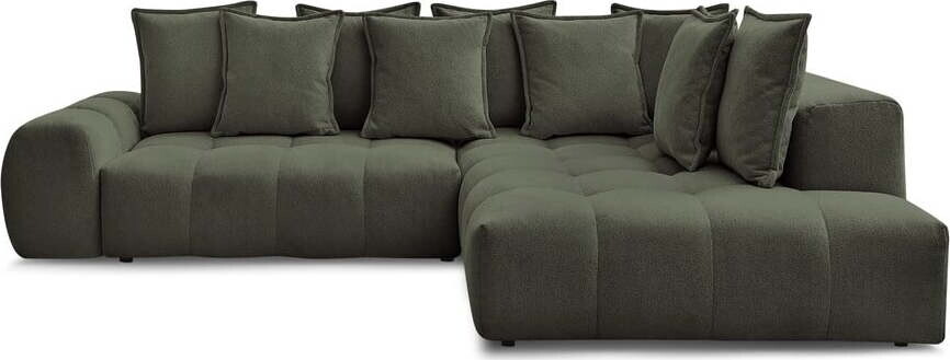 Zelená žinylková rozkládací/s úložným prostorem rohová pohovka (pravý roh/do L) Everest – Bobochic Paris