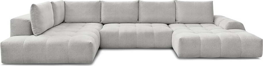 Světle šedá žinylková rozkládací/s úložným prostorem rohová pohovka (levý roh/do