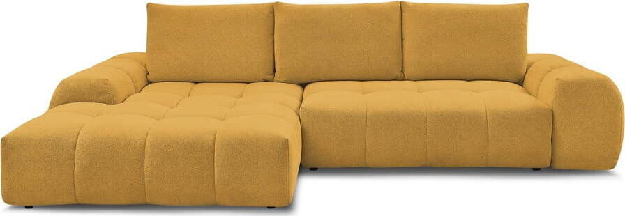 Žinylková rozkládací/s úložným prostorem rohová pohovka v hořčicové barvě (levý roh/s lenoškou) Everest – Bobochic Paris