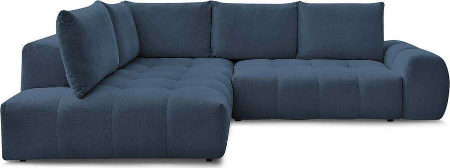 Tmavě modrá žinylková rozkládací/s úložným prostorem rohová pohovka (levý roh/do L) Everest – Bobochic Paris