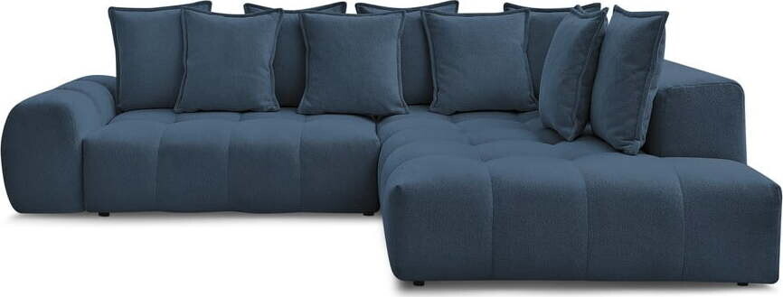 Tmavě modrá žinylková rozkládací/s úložným prostorem rohová pohovka (pravý roh/do L) Everest – Bobochic Paris