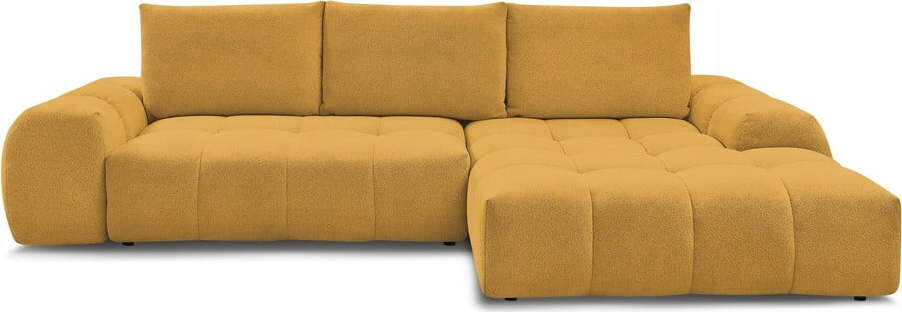 Žinylková rozkládací/s úložným prostorem rohová pohovka v hořčicové barvě (pravý roh/s lenoškou) Everest – Bobochic Paris