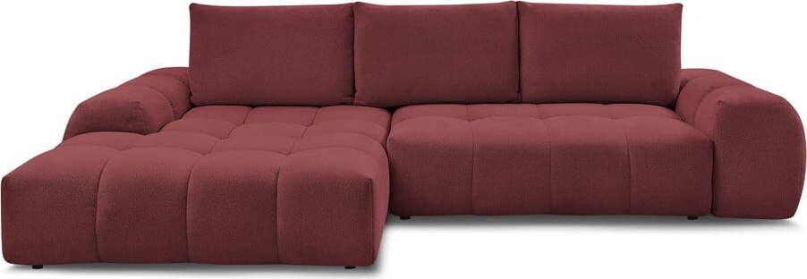 Vínová žinylková rozkládací/s úložným prostorem rohová pohovka (levý roh/s lenoškou) Everest – Bobochic Paris