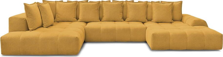 Žinylková rozkládací/s úložným prostorem rohová pohovka v hořčicové barvě (levý roh/do 