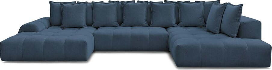 Tmavě modrá žinylková rozkládací/s úložným prostorem rohová pohovka (pravý roh/do