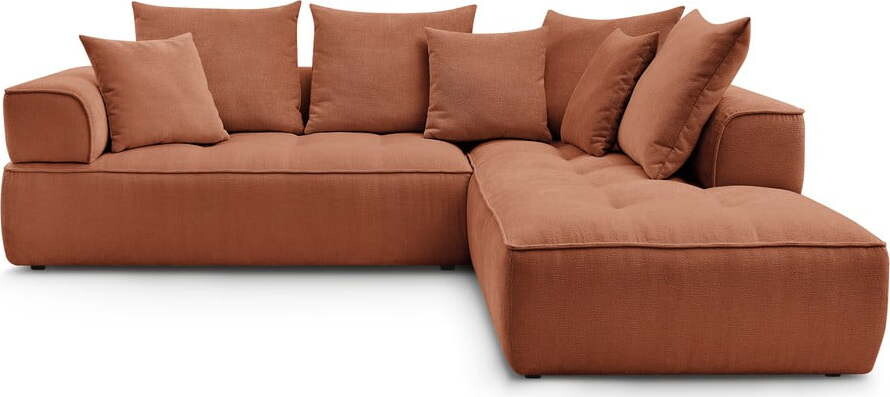 Žinylková rohová pohovka v terakotové barvě (pravý roh/do L) Whesley – Bobochic Paris