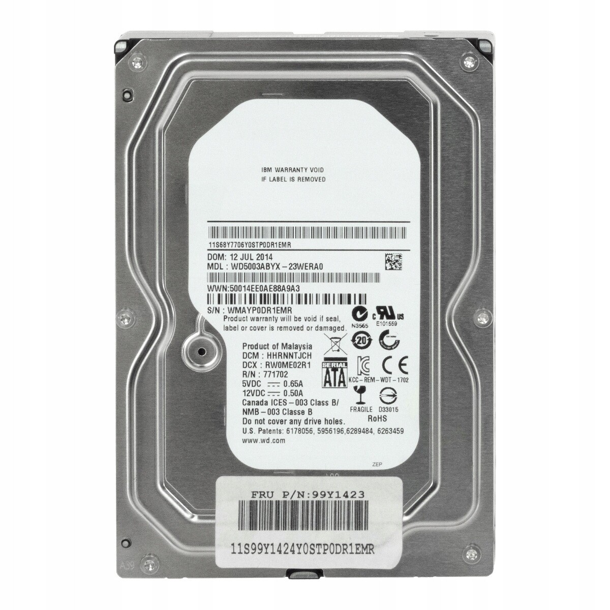 Ibm 99Y1423 500GB 7.2K 64MB Sata II 3.5'' WD5003ABYX-23WERA0