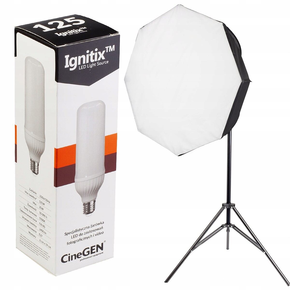 Velká osvětlovací lampa Softbox Octa 90 cm Žárovka 85W Led Stativ