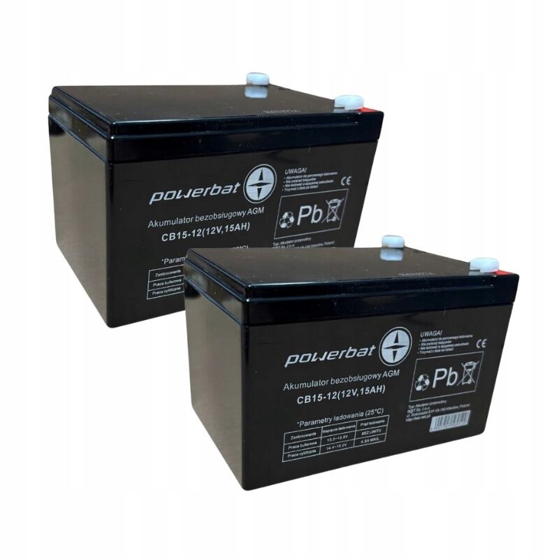 Akumulátor Agm 12V 15Ah Powerbat pro autíčko Ups kolo vozidlo Cctv alarm