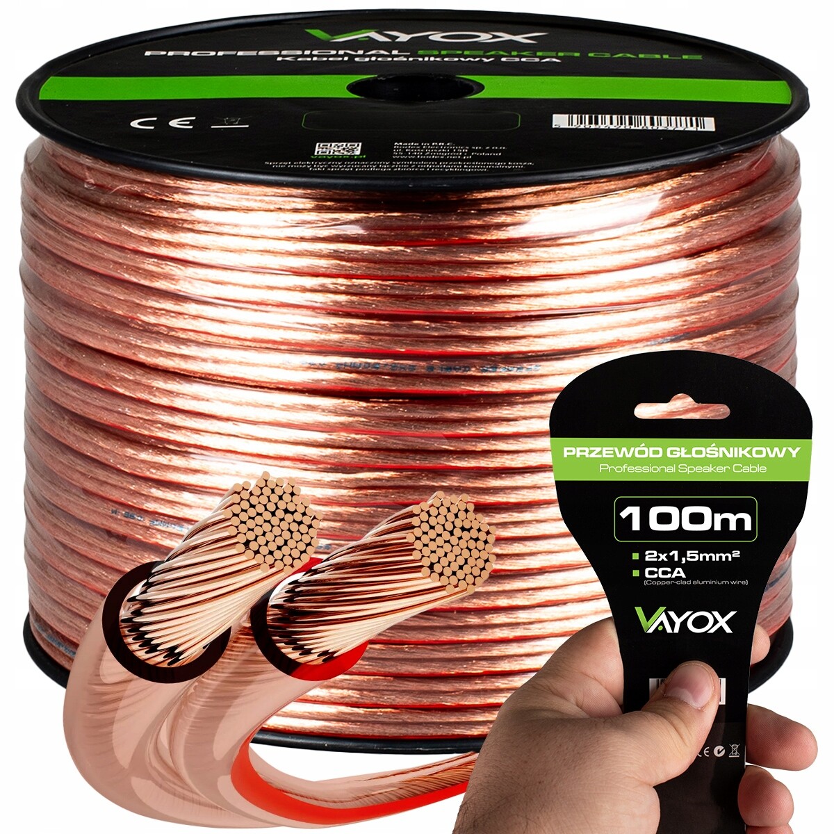 Reproduktorový Kabel Dvoužilový Profesionální Audio Kabel 2x1,5 mm 100 m Vayox