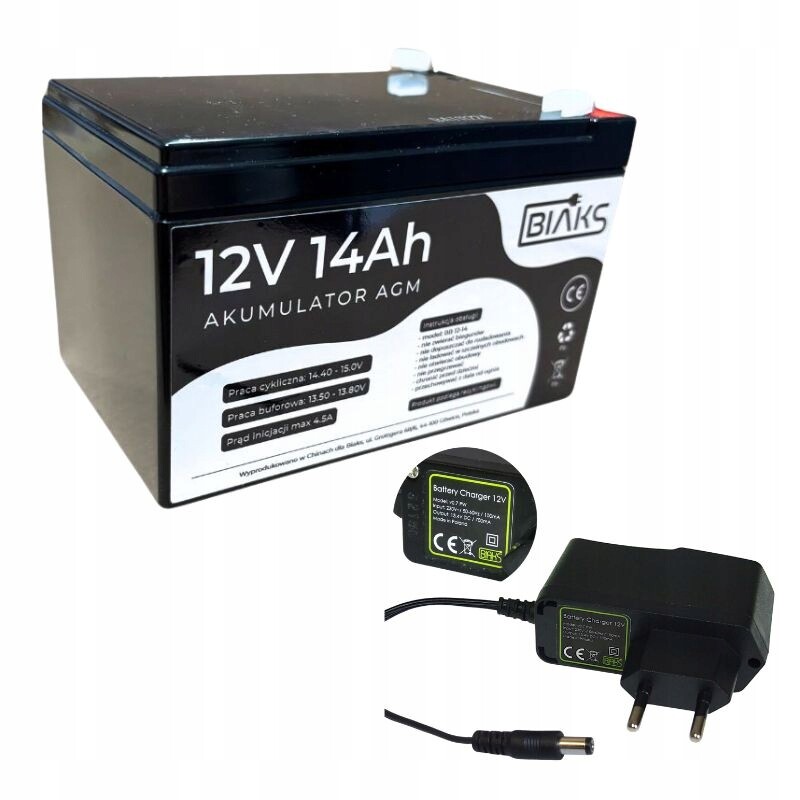 Akumulátor Agm 12V 14Ah Biaks (rozměr 10Ah 12Ah 15Ah) nabíječka S Konektorem