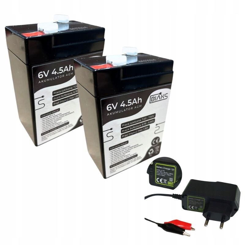 Set 2x Akumulátor Agm 6V 4,5Ah Biaks (rozměr 4Ah 5Ah) nabíječka 12V Pw
