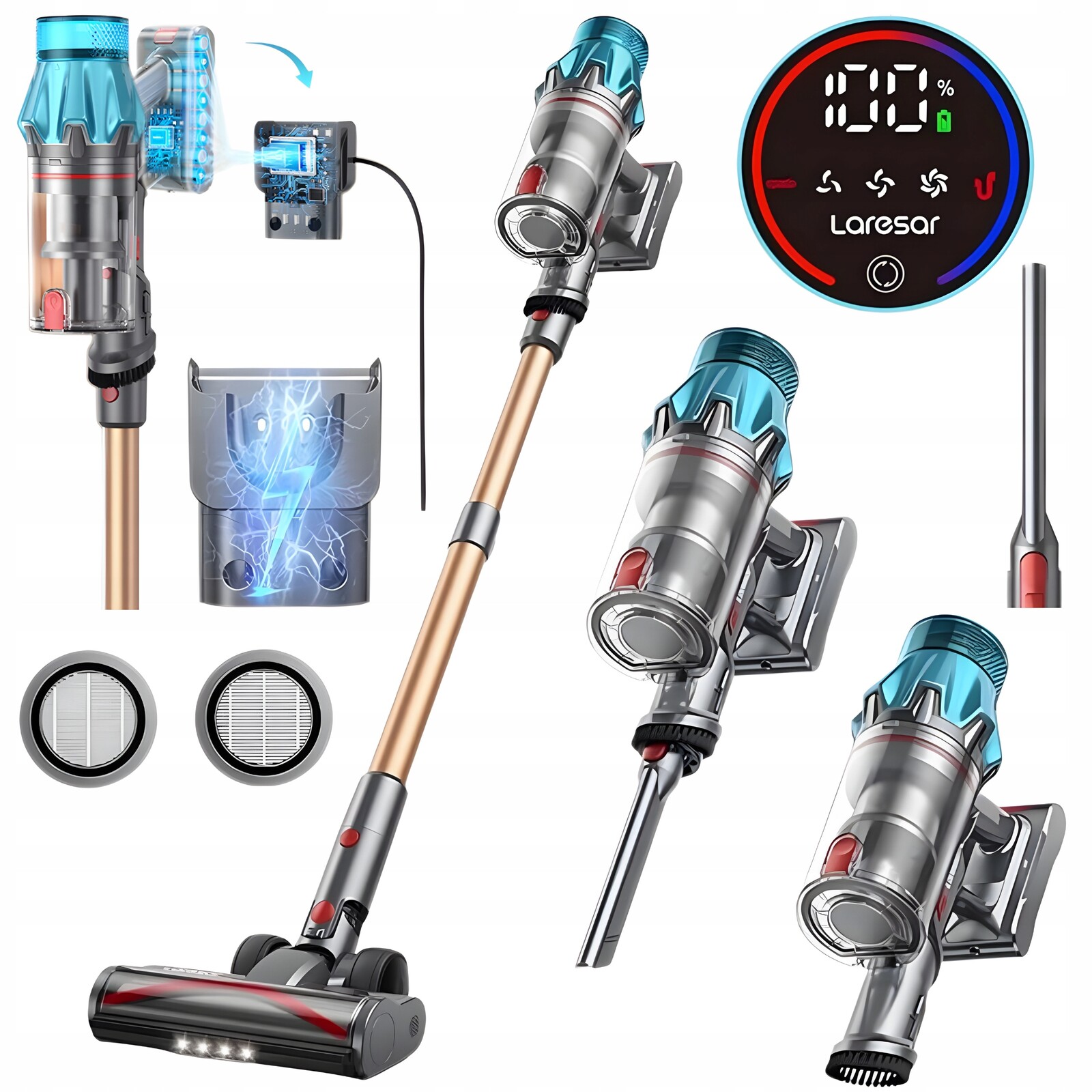 Vysavač Laresar V7 550W 45KPA Led Hepa Bezdrátový Vertikální Stojící