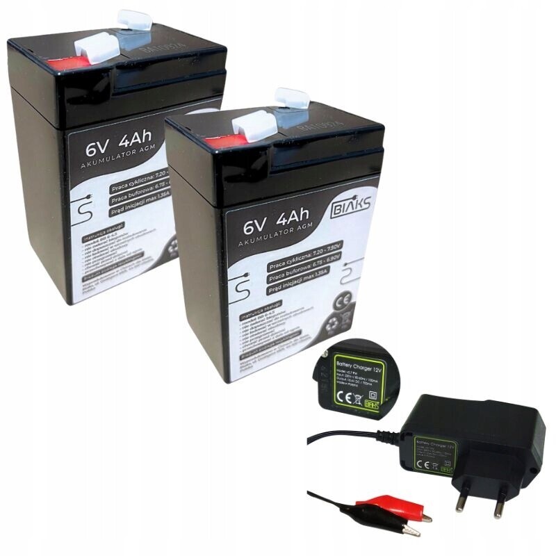 Sada 2x Akumulátor Agm 6V 4Ah Biaks (rozměr 4.5Ah 5Ah) nabíječka 12V DC