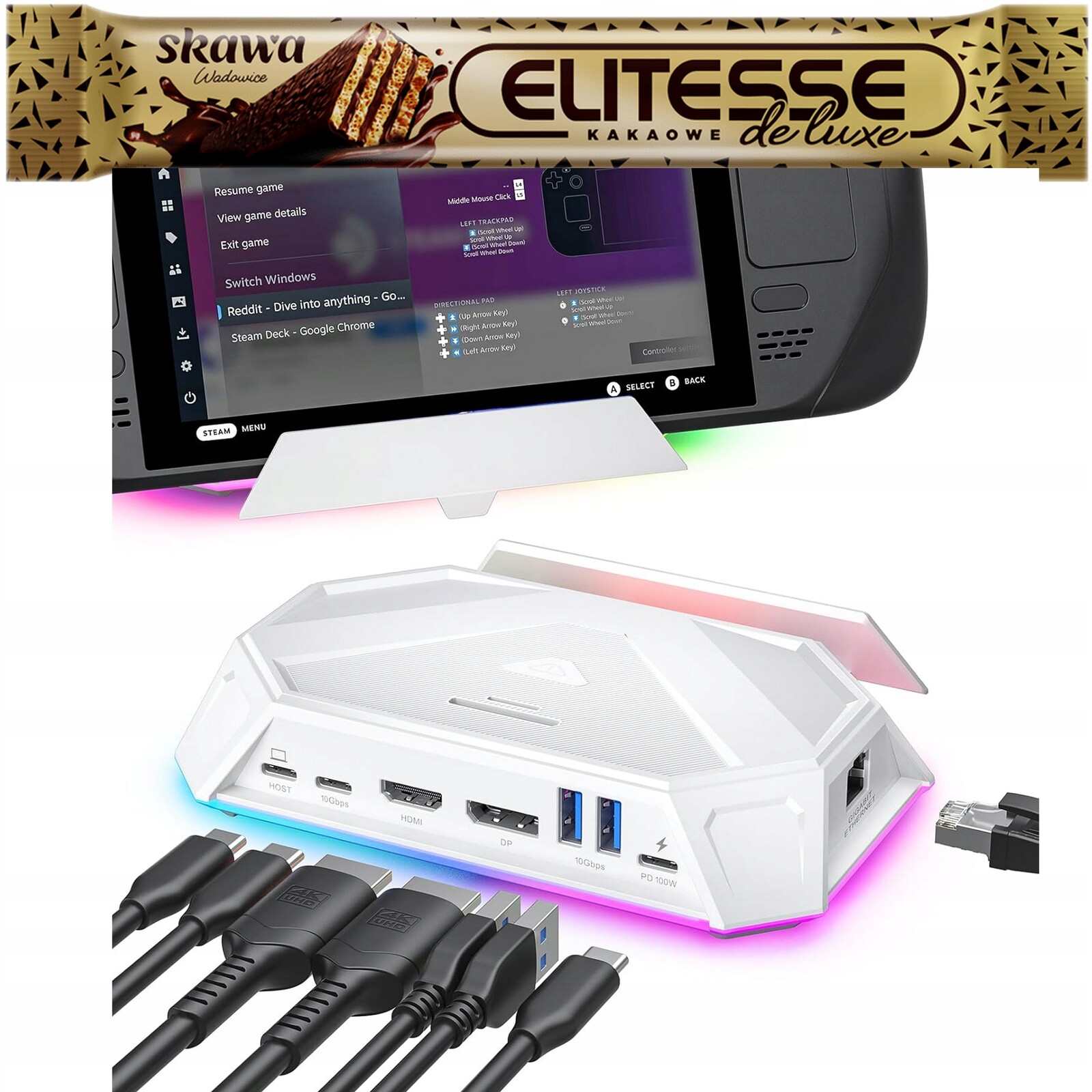 Jsaux Dokovací Stanice Rgb 8 V 1 Pro Steam Deck Oled 4K 60HZ bílá