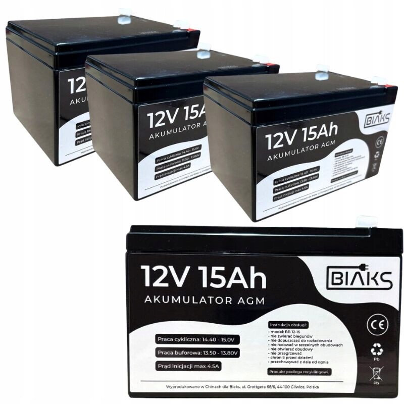 3x Akumulátor Agm 12V 15Ah Biaks (rozměr 10Ah 12Ah 14Ah) pro solární Cctv Ups