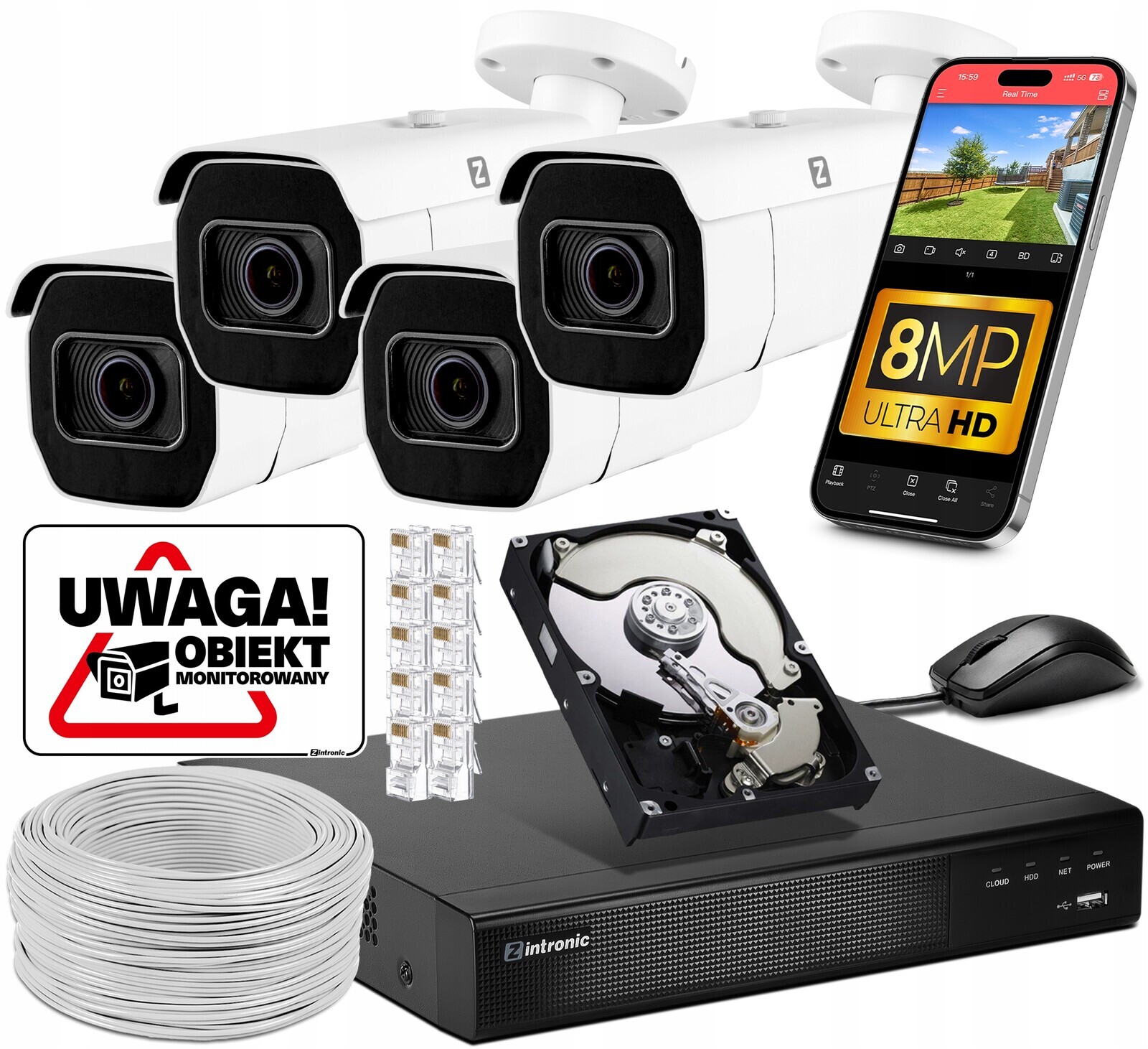 Ip monitorovací sada Poe 8MP B8 Ultimate 4 Kamery ZOOMx5 IP67 60M Ir