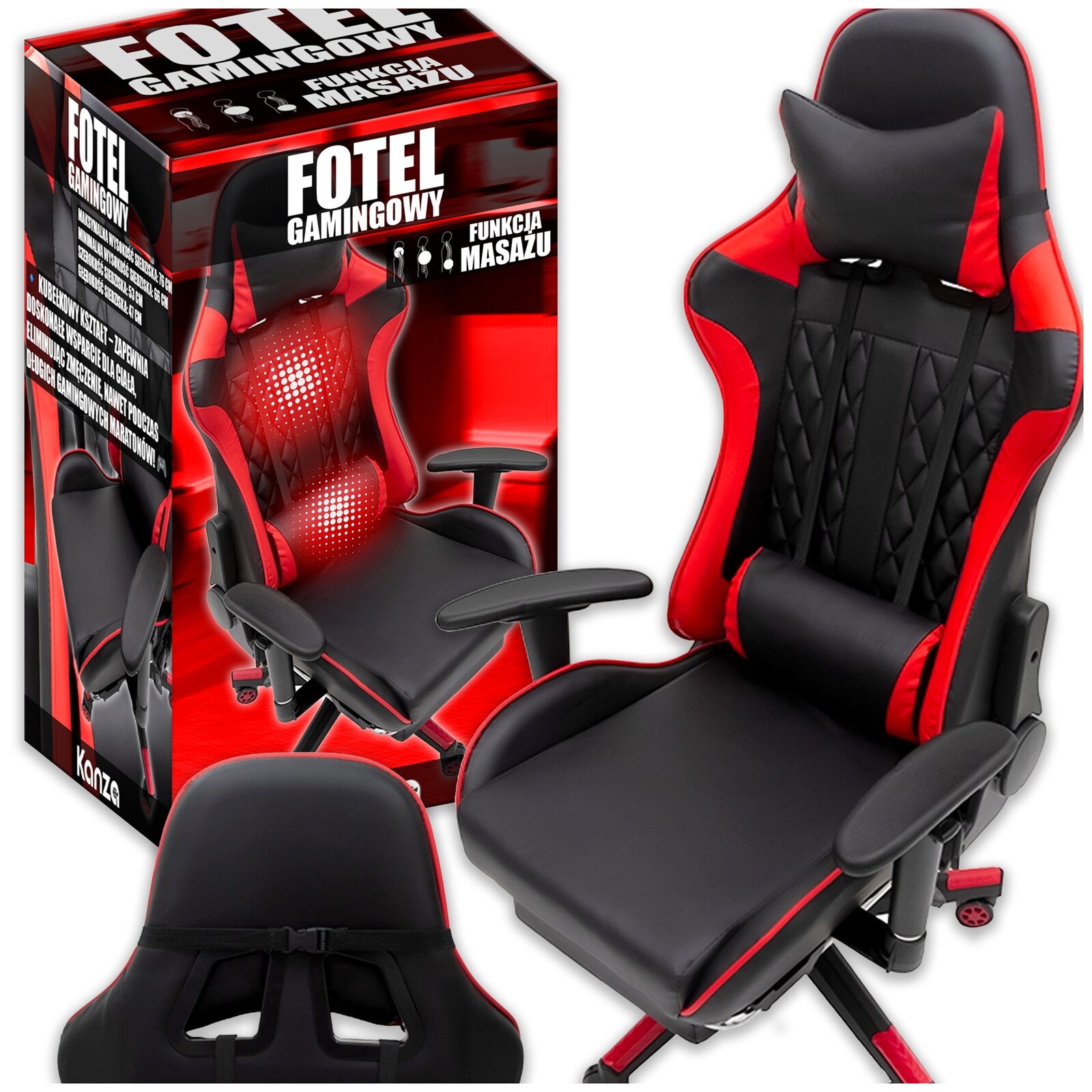 Herní Křeslo S Podnožkou Červený Kelímkový Masážní Přístroj Otočný Pro Hráče