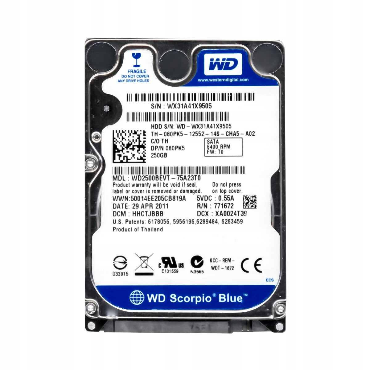 Dell 080PK5 250GB 5.4K 8MB Sata II 2.5'' WD2500BEVT