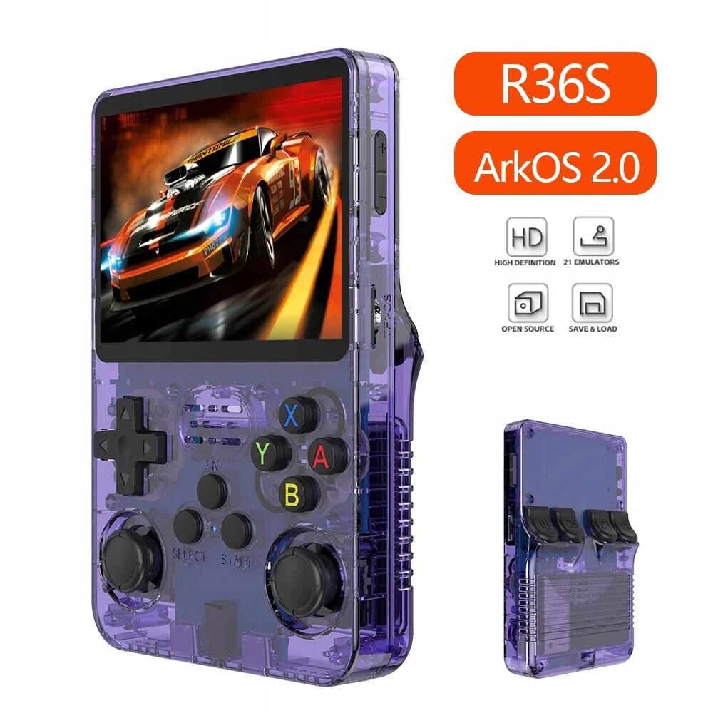 Originální ArkOS 2.0 R36S Herní Konzola Retro 20000 Hry 128GB Fialová